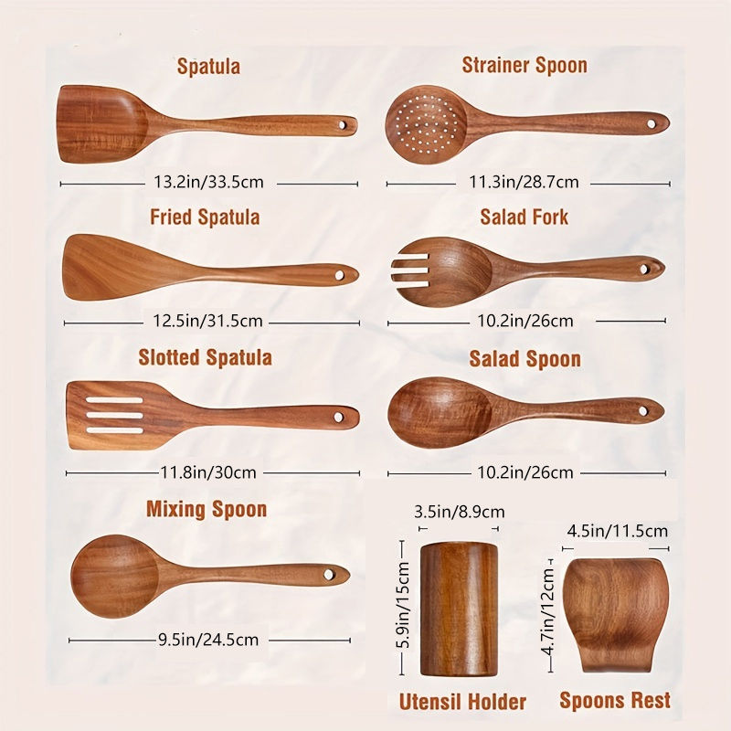 Thumbnail: 9PCS Wooden Spoons For Cooking, Wooden Utensils For Cooking With Utensils Holder