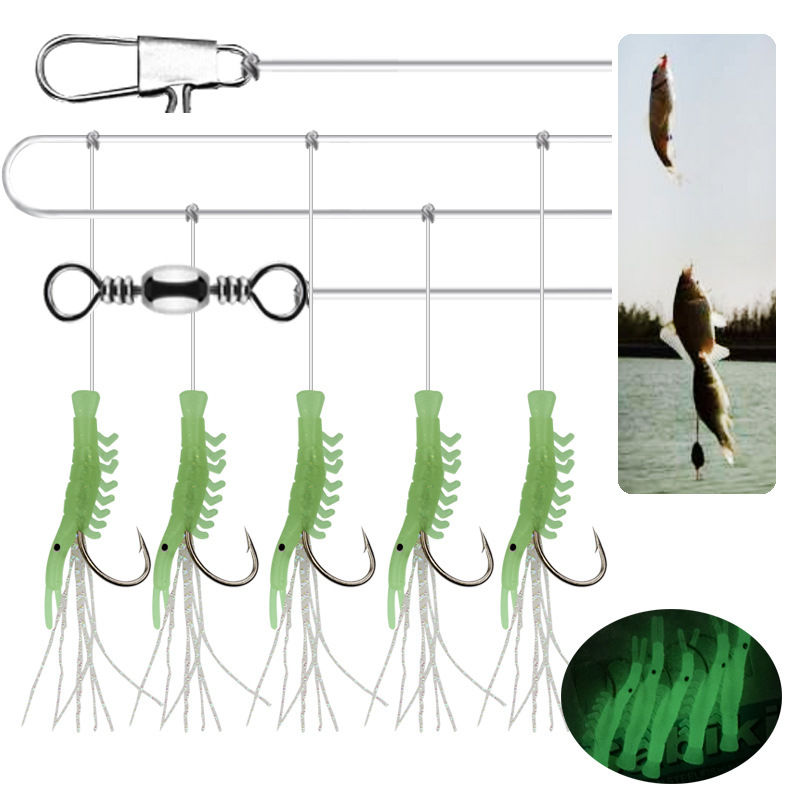 PRO BEROS 5Pcs Isca Artificial Luminous Soft Shrimp Lure Worm with Fishing Bait