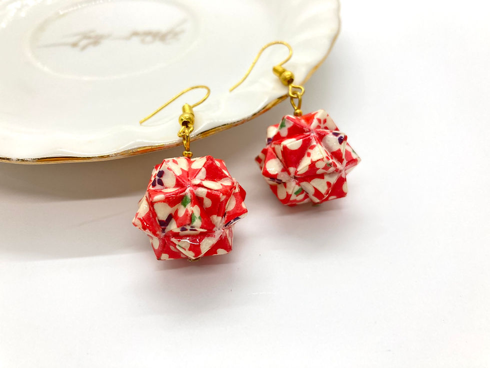 Kusudama Earrings - Red Plum