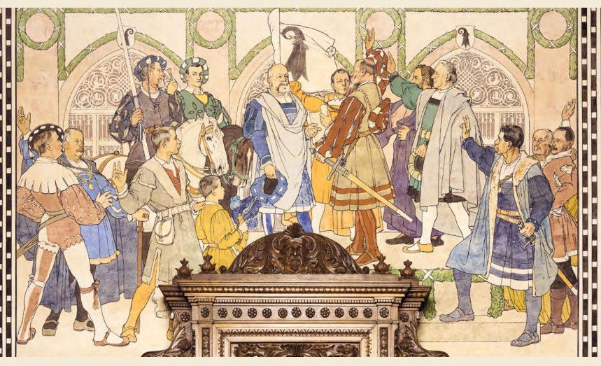 Image: Mural by Emil Schill, from Kennst du das Basler Rathaus by Oswald Inglin