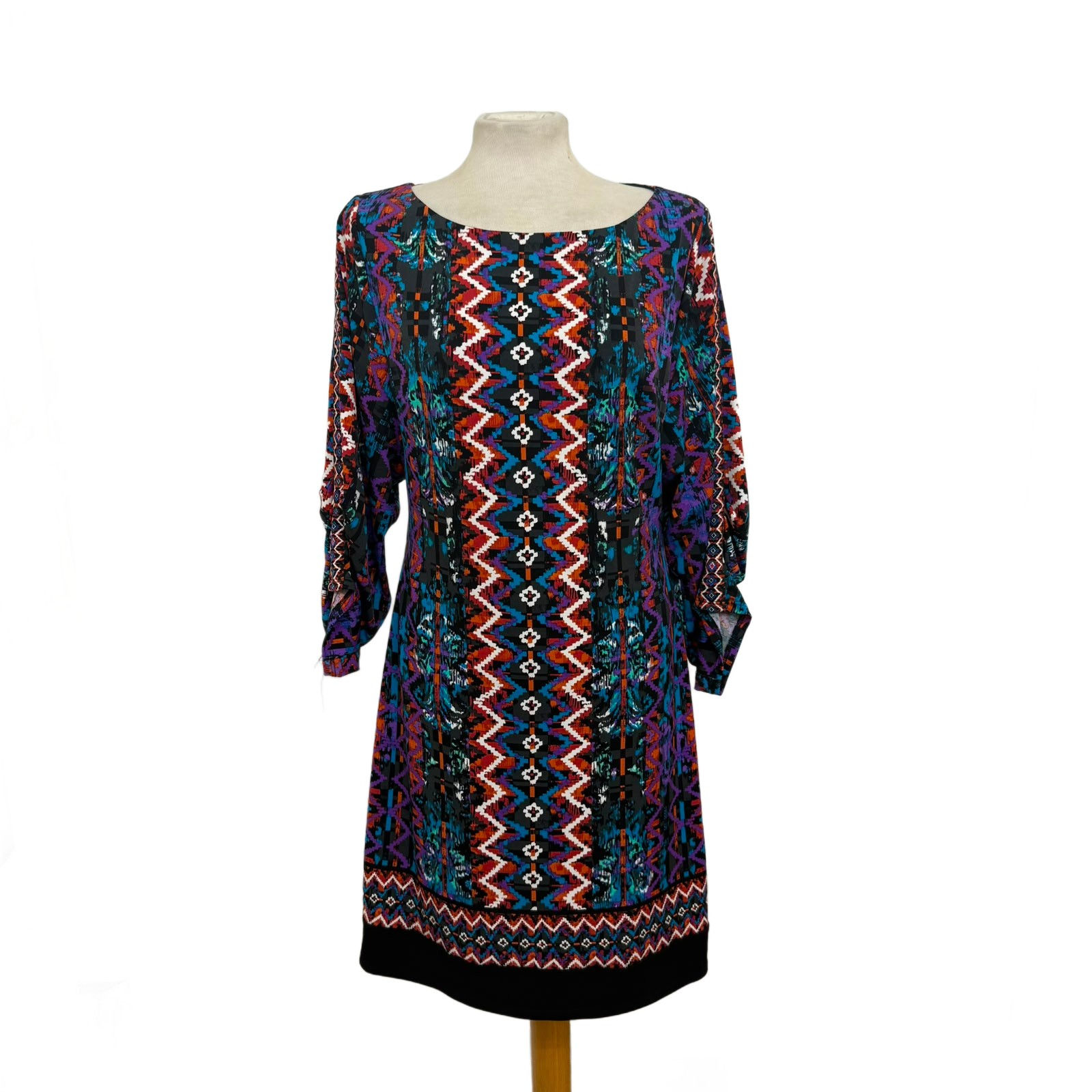 Laundry 8 Elegant Black Patterned Long-Sleeve Midi Dress