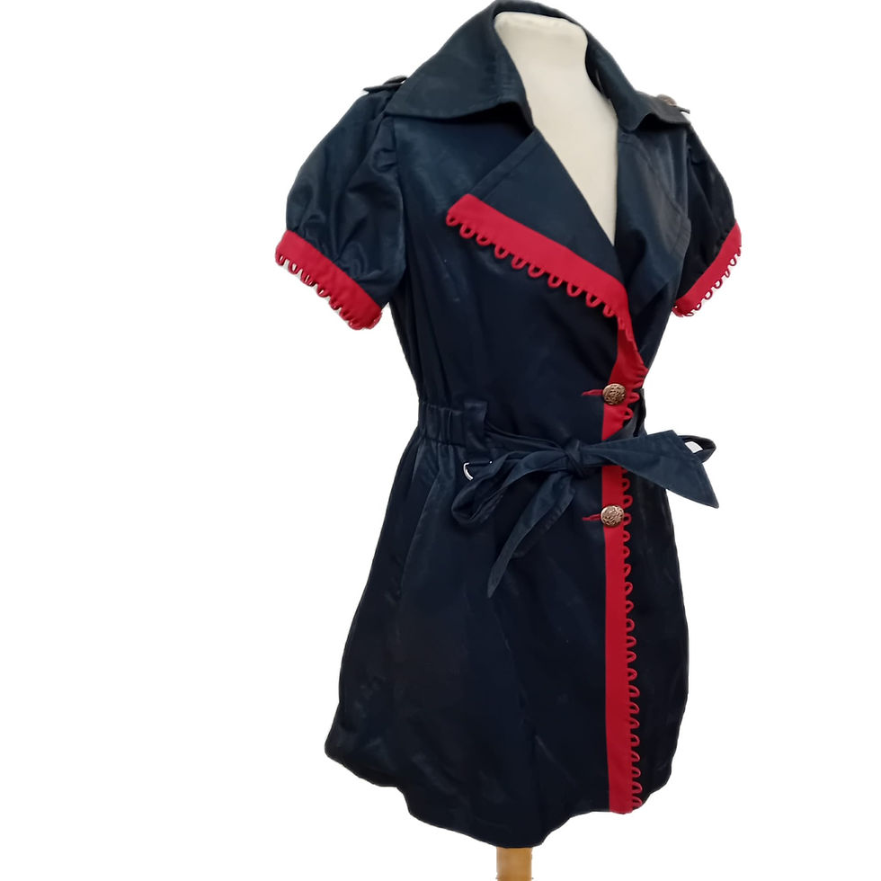 Thumbnail: Tailored Coat Dress in Dark Blue with Red Trim