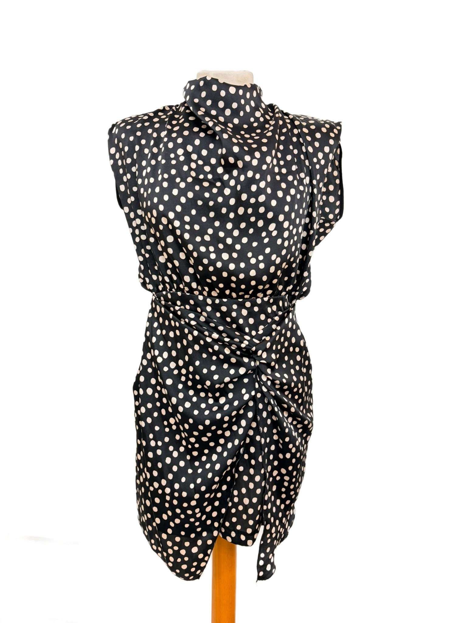 Zara Chic Polka Dot Mock-Neck Sleeveless Mini Dress
