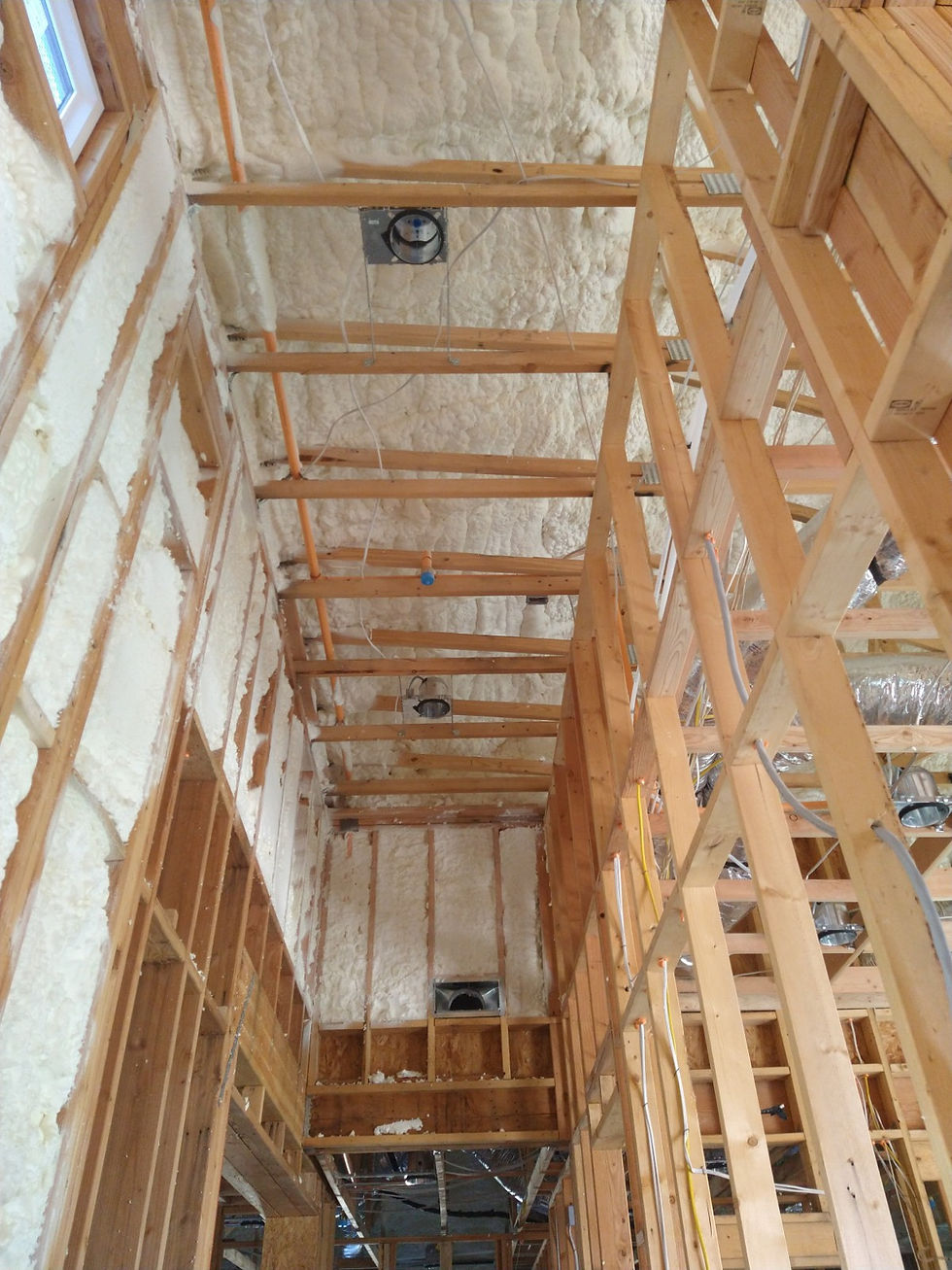 Close-up view of spray foam insulation froth