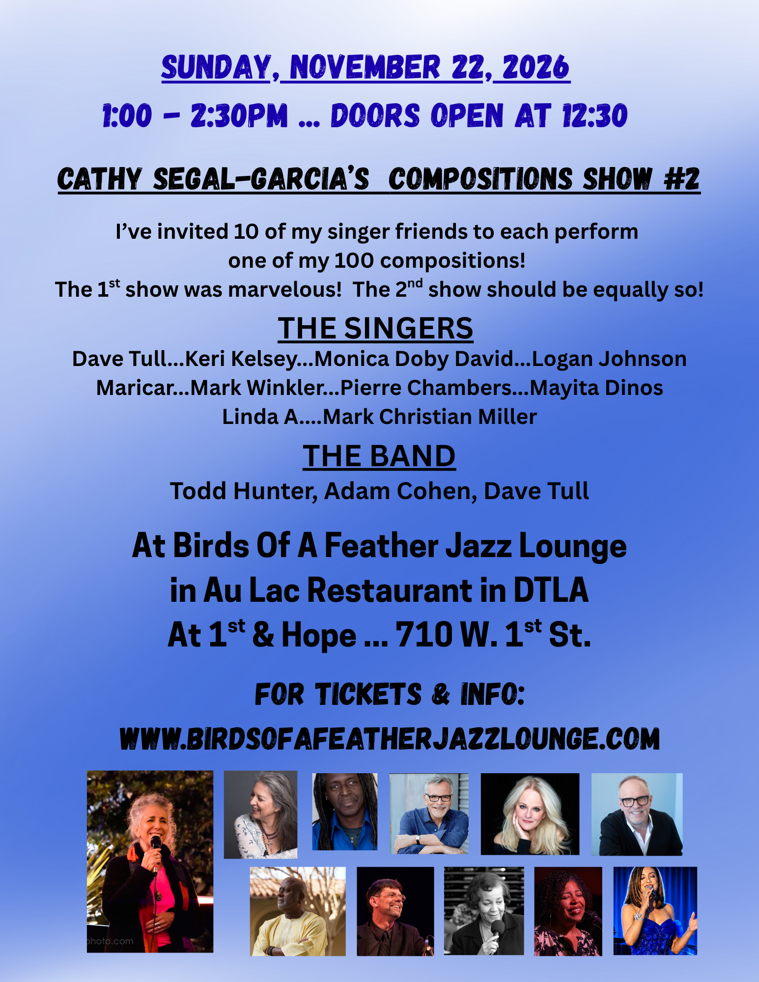 Cathy Segal-Garcia's Composition Show #2~~ artwork from Birds Of A Feather Jazz Lounge