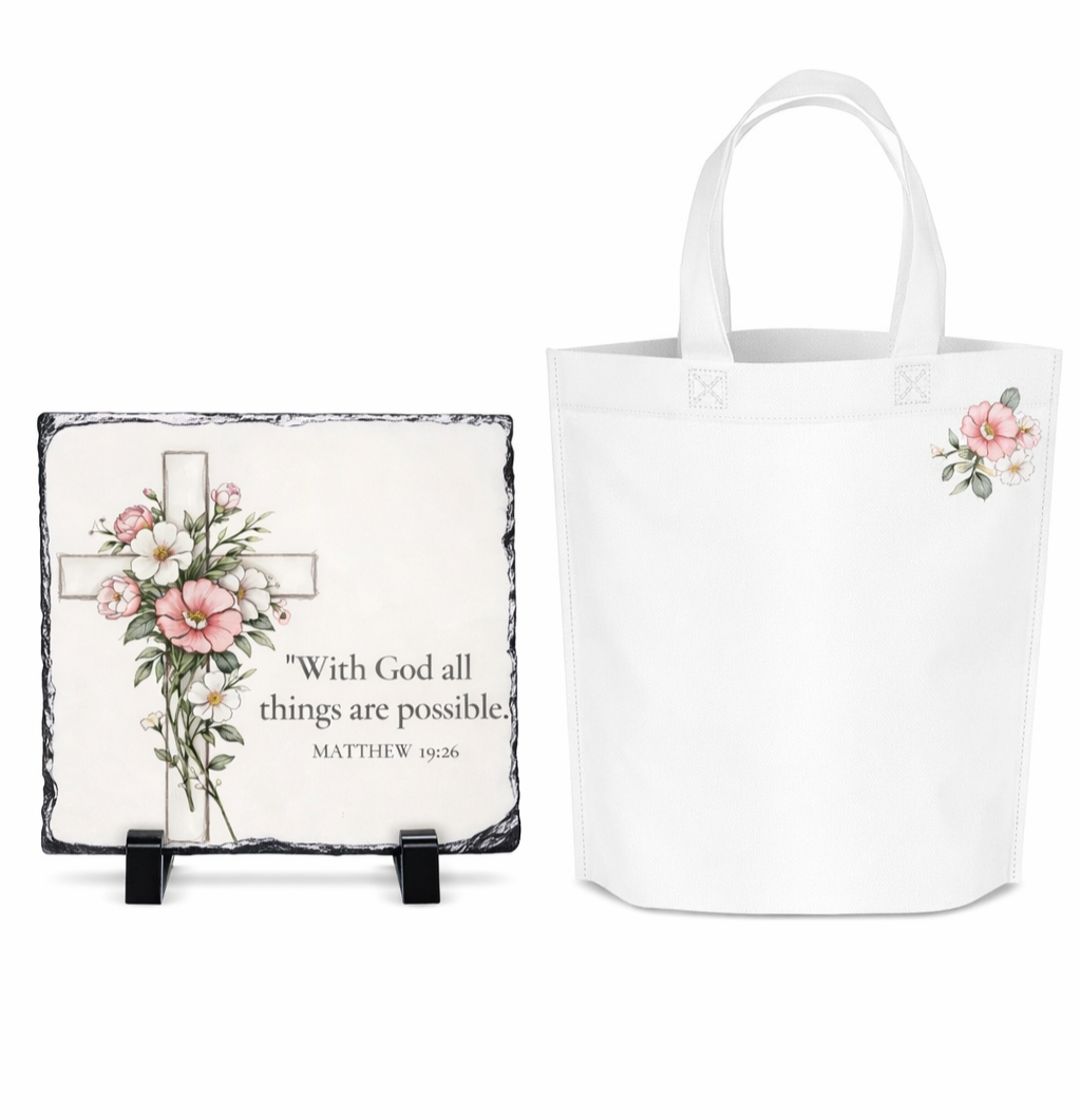 🦋 With God All things are possible gift slate & mini tote combo