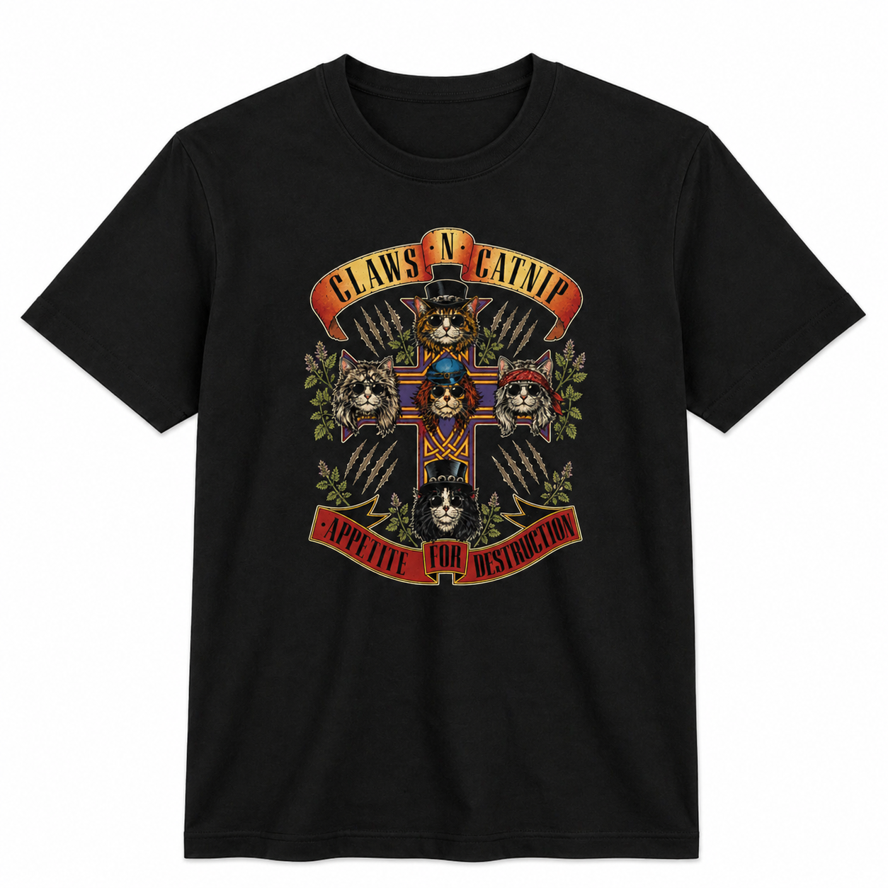 Claws & Catnip (Guns&Roses) Parody Cat T-shirt