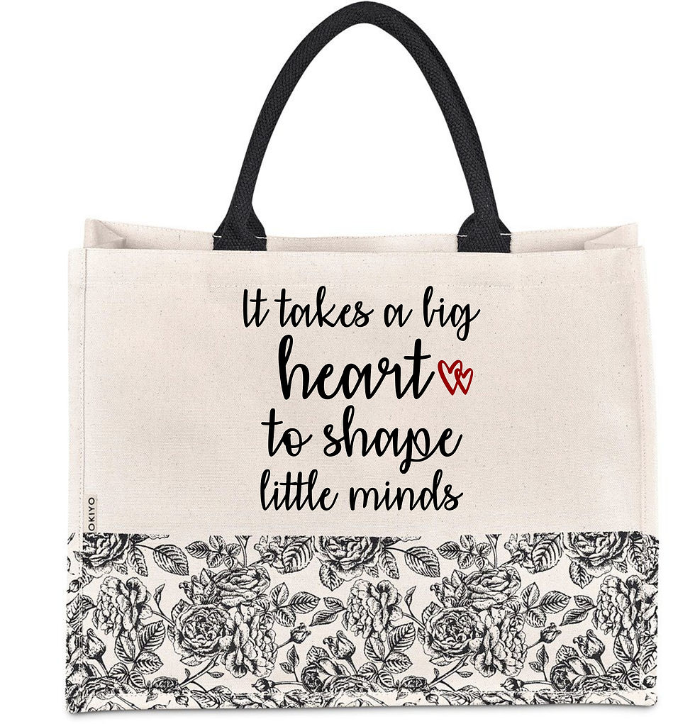 It takes a big heart to shape little minds Floral Okiyo Cotton tote