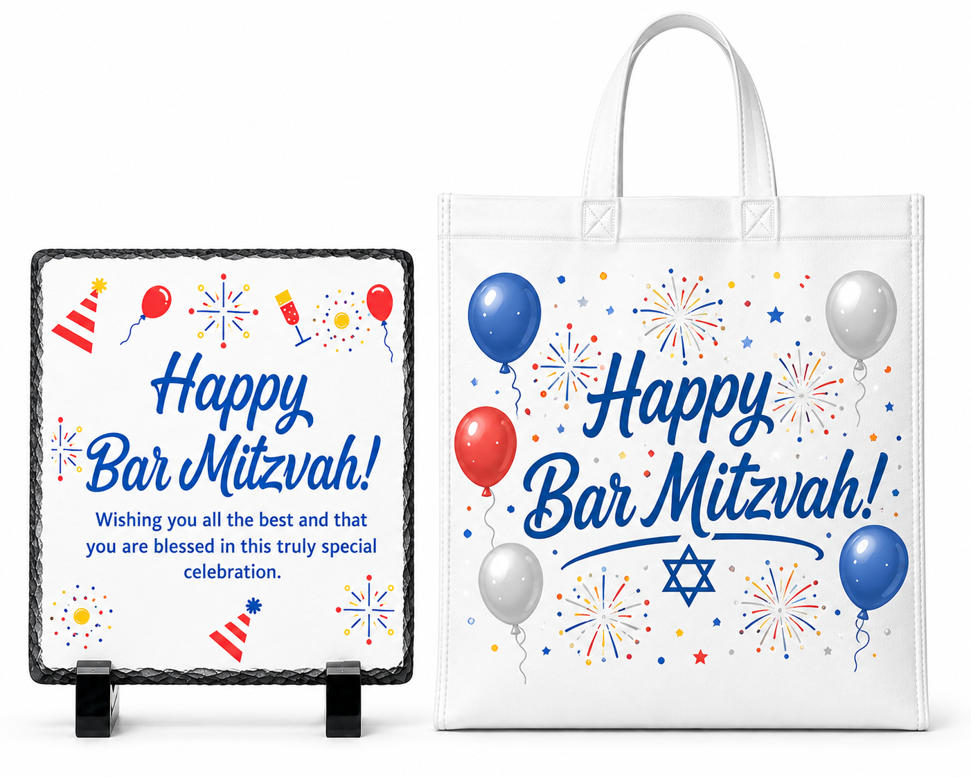 Happy Bar Mitzvah Rock slate and mini matching tote bag
