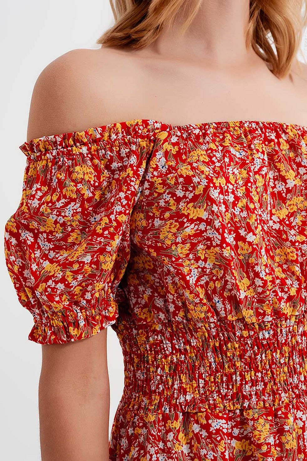 Miniatura: Mini Dress With Shirred Detail in Red Ditsy Floral Print