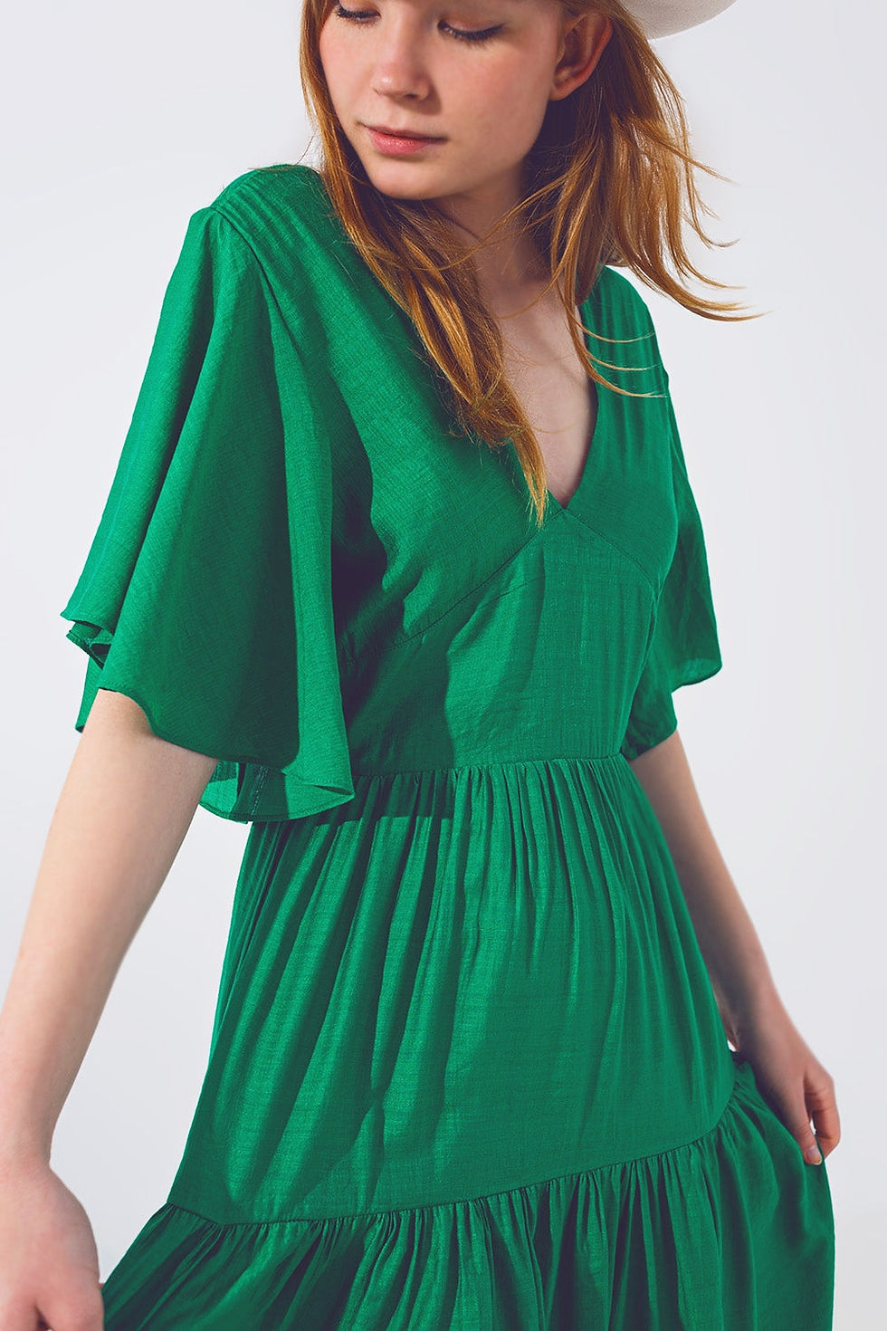 Miniatura: Smock v Neck Maxi Dress in Green