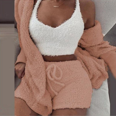 Miniatura: Set Intimo Notte Elegante e Confortevole con Top, Pantaloni e Cardigan