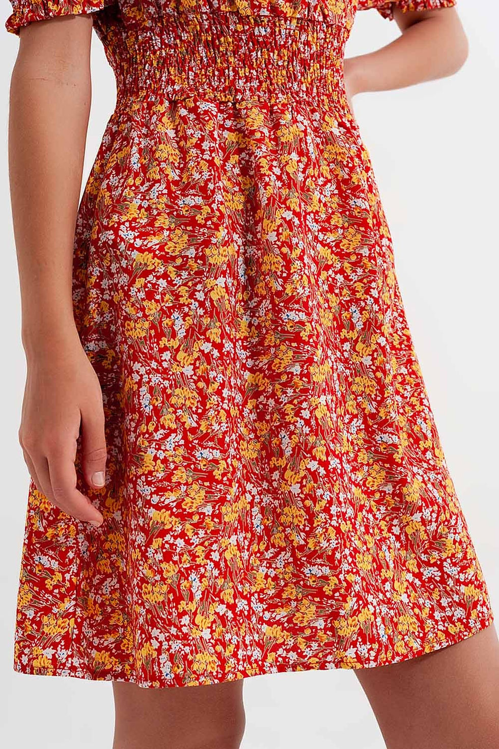 Miniatura: Mini Dress With Shirred Detail in Red Ditsy Floral Print