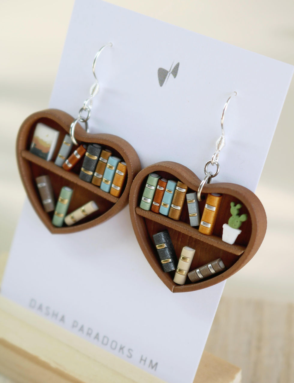 Thumbnail: Brown Bookcase Dangle Earrings | Heart-shaped