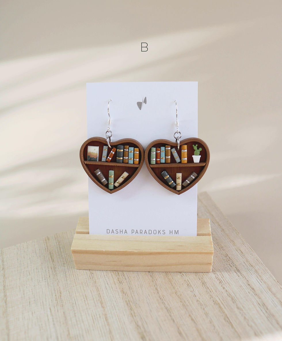 Thumbnail: Brown Bookcase Dangle Earrings | Heart-shaped