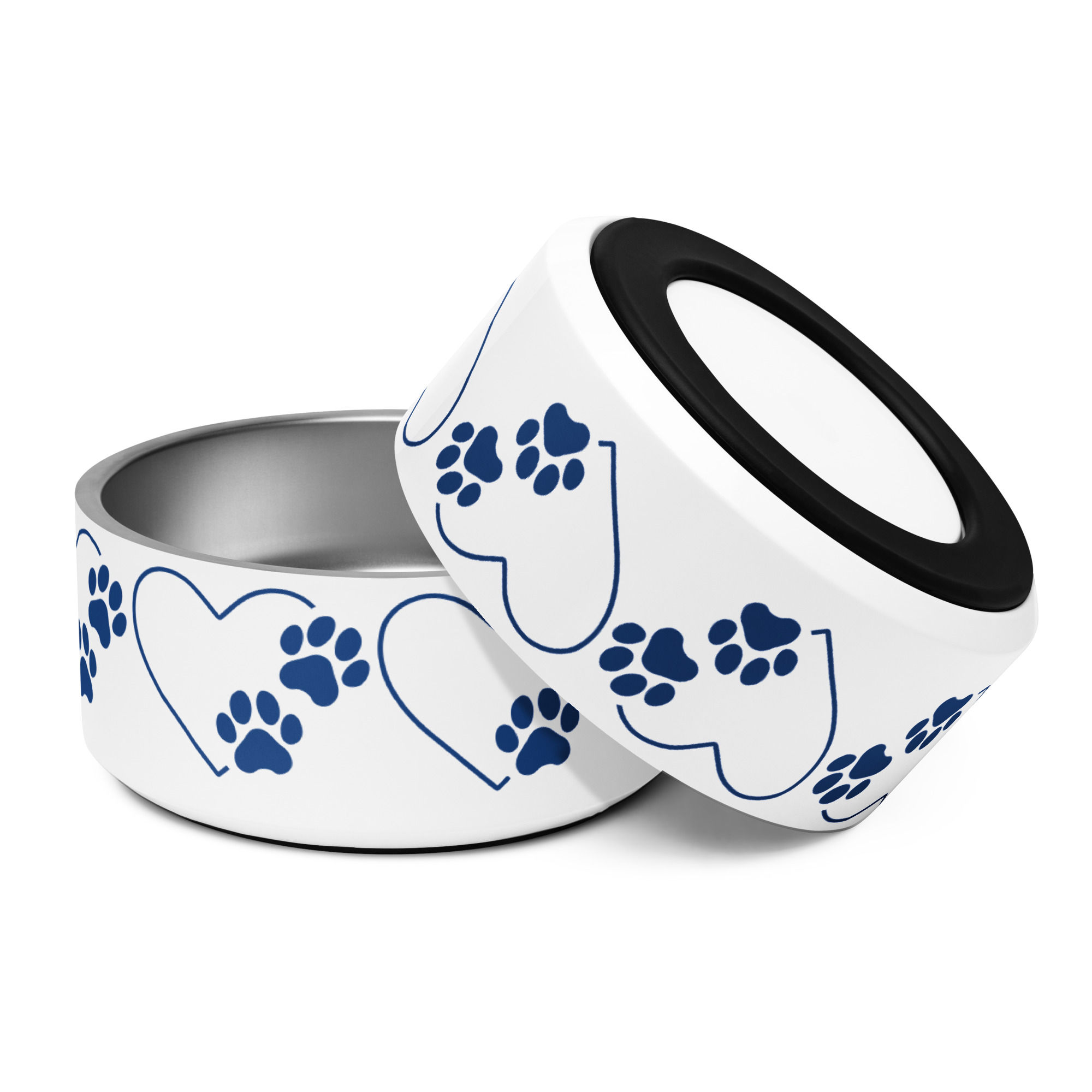 Paw Print Heart Blue Pet Bowl