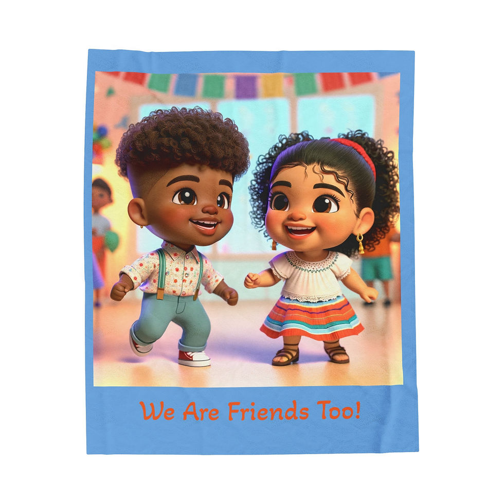 Thumbnail: 'We Are Friends Too!' Velveteen Plush Blanket (blue)