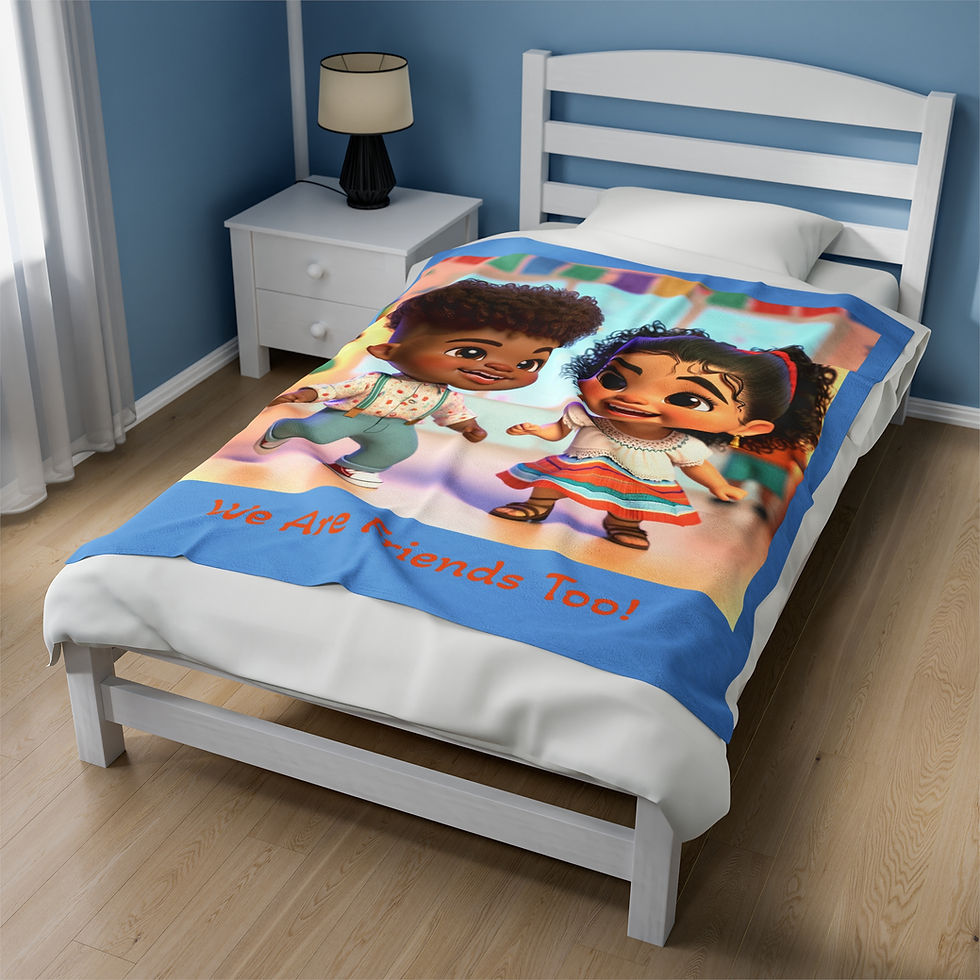 Thumbnail: 'We Are Friends Too!' Velveteen Plush Blanket (blue)