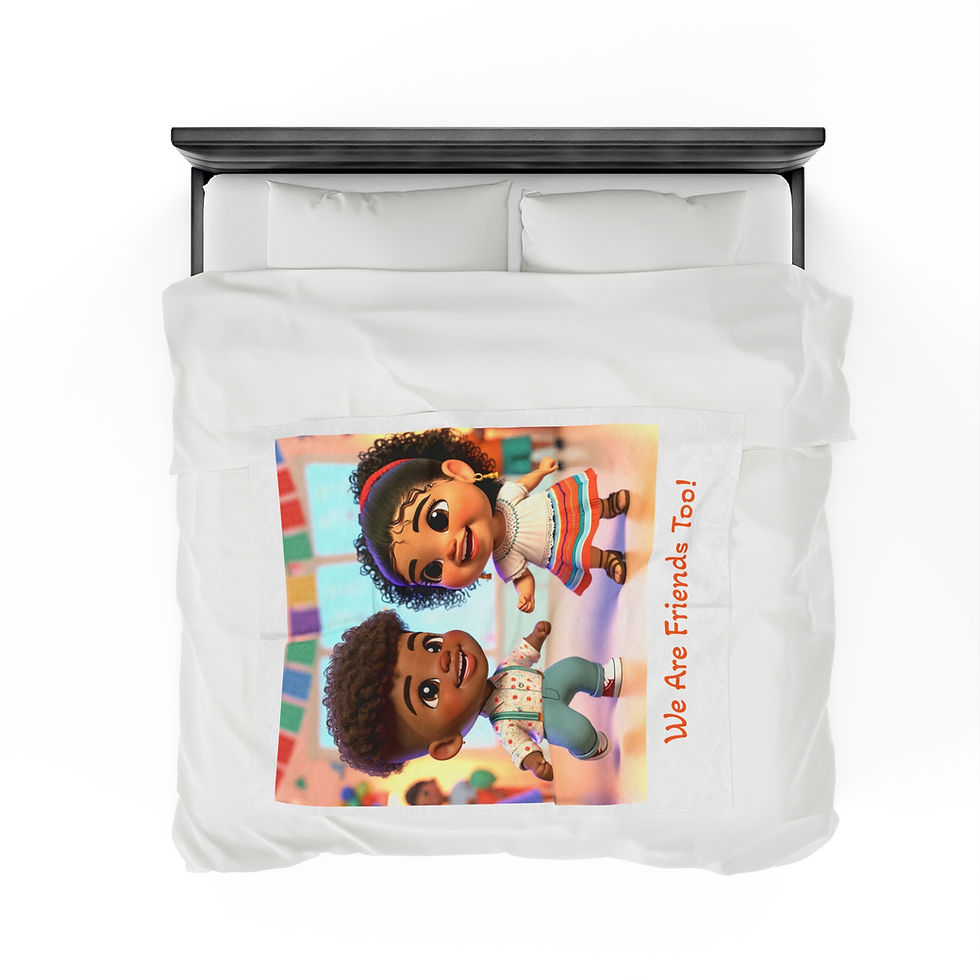 Thumbnail: 'We Are Friends Too!' Velveteen Plush Blanket (white)