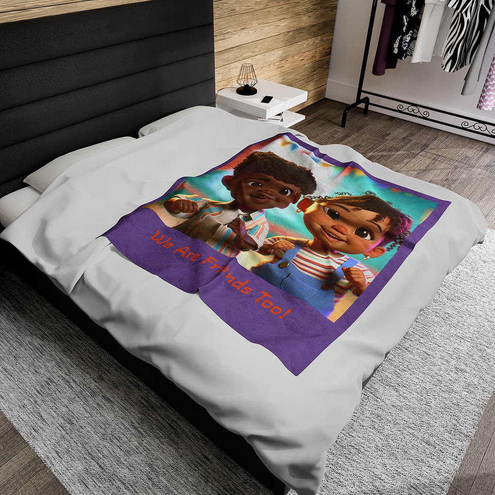 Thumbnail: 'We Are Friends Too!' Velveteen Plush Blanket (purple)