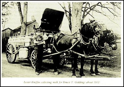 Lester Kniffin collecting milk for Ernest T. Giddings about 1912