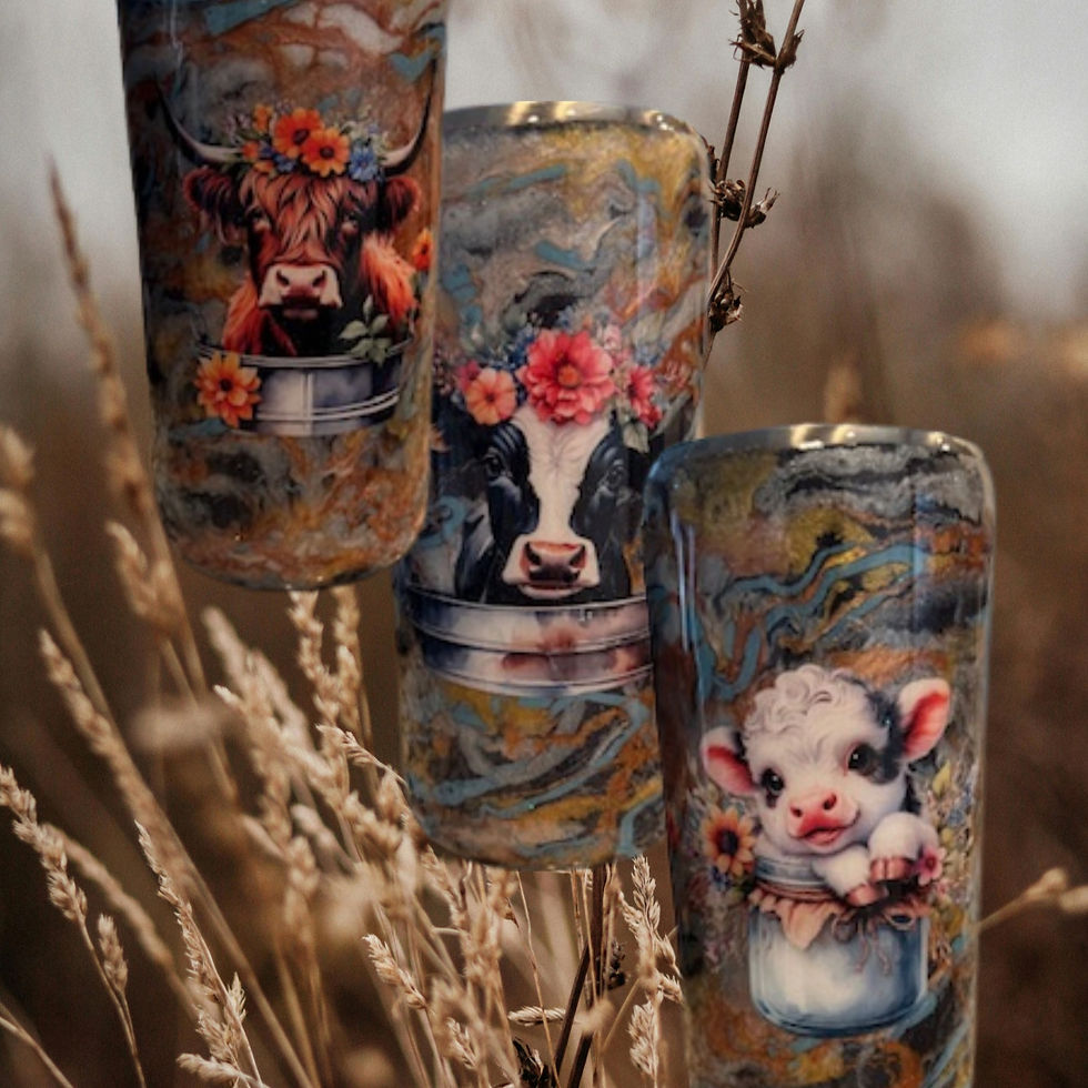 Cow and calf tumblers with Rustic Grass Background