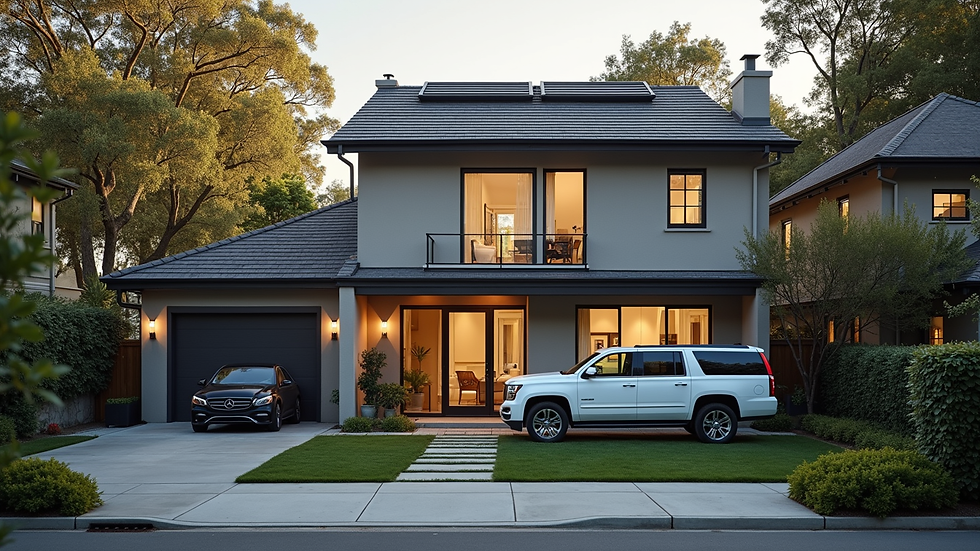 High angle view of a property with a vehicle parked outside, representing multi-property management