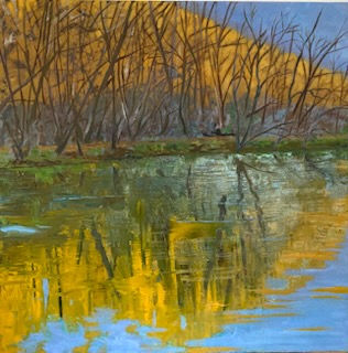 Reflet sur la Petite Creuse - Violette Peintre - Huile sur toile - 40 x 40 