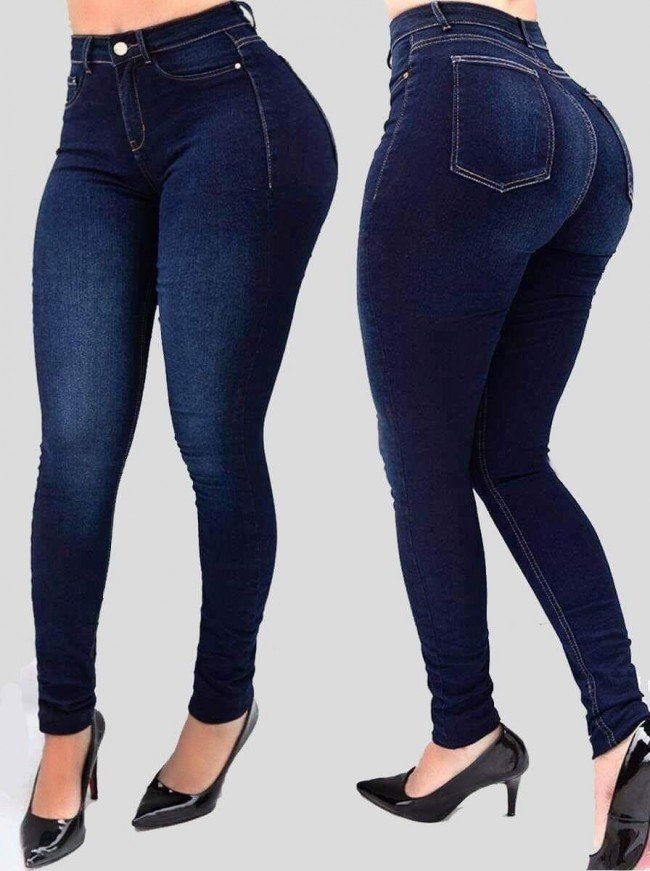Woman's pure color jeans denim high waist jeans str