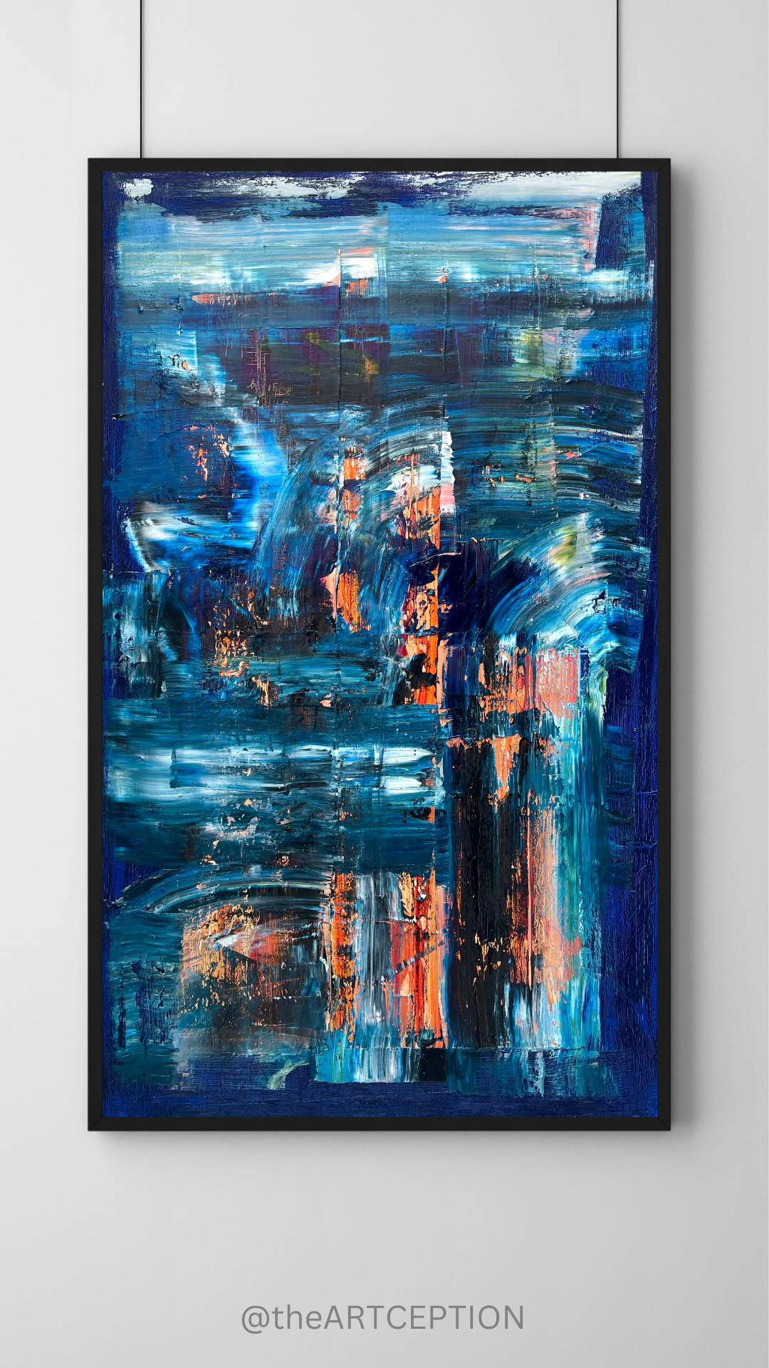 Abstract art with blue, teal, orange brushstrokes. @theARTCEPTION