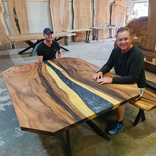 Epoxy River Dining Table with Benches