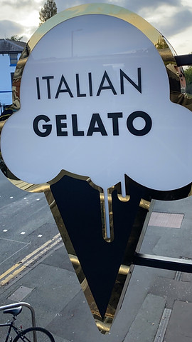 Italian Gelato, Gold Stainless Steel Illuminated Projecting Sign