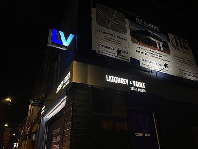Latchkey & Vault, Illuminated Fret Cut Sign With 3D Projecting Sign