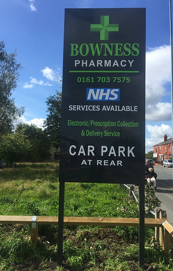 Bowness Pharmacy, Flat Sheet Sign Fitted On to Pole