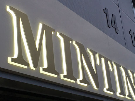 Mintini Baby, Illuminated Tray Sign With Brushed Gold Cut Out Raised Letters 