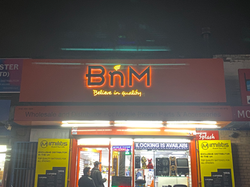 BnM, Black Stainless Steel 3D Signage with Backlit Illumination
