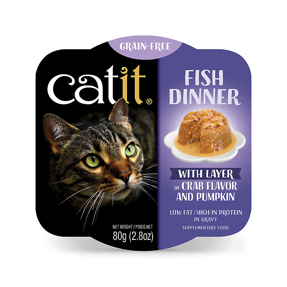 Catit® Fish Dinner Adult Cat Food with Crab Flavor and Pumpkin in Gravy, Low Fat
