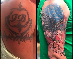 Tribal cover up eagle american flag tattoo by Art & Ink Tattoo Gallery