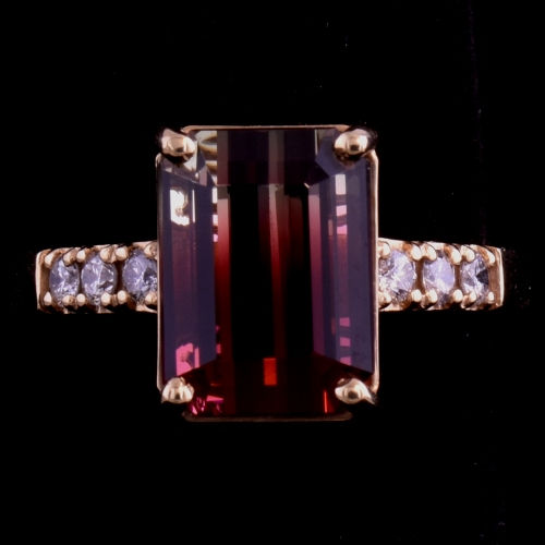 Thumbnail: 5.48 Carat Watermelon Tourmaline and Diamond Ring