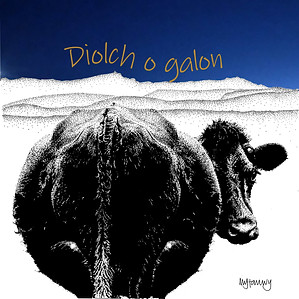 Carden cyfarch diloch o fywch Du Cymreig efo Cadair Idris