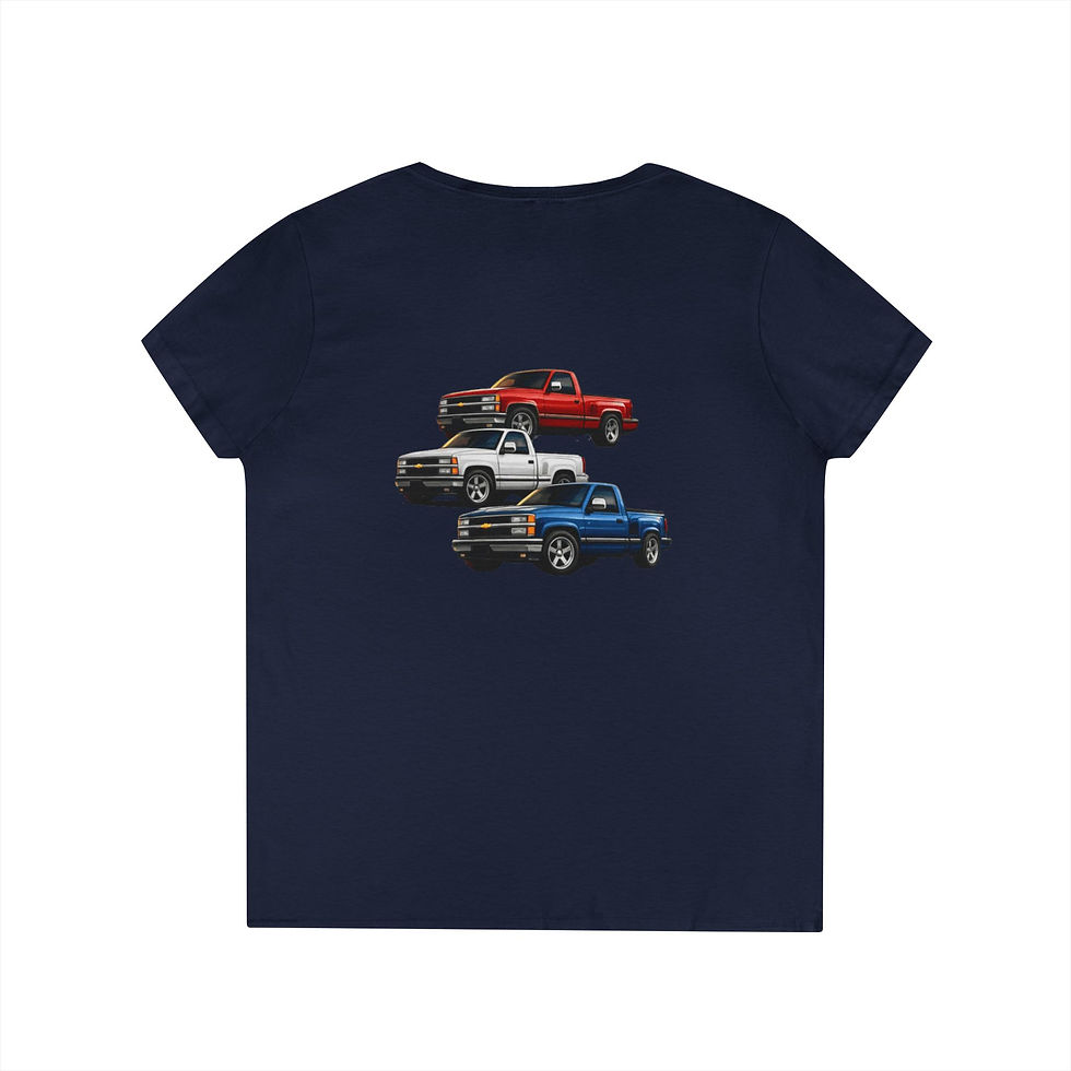 Thumbnail: Classic Pickup Trio Ladies' V-Neck T-Shirt — Vintage Trucks Graphic Tee