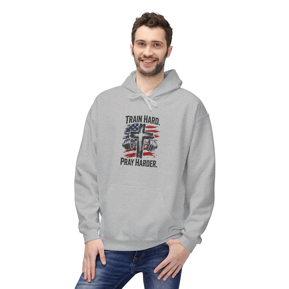 Thumbnail: Patriotic 'Train Hard Pray Harder' Hoodie