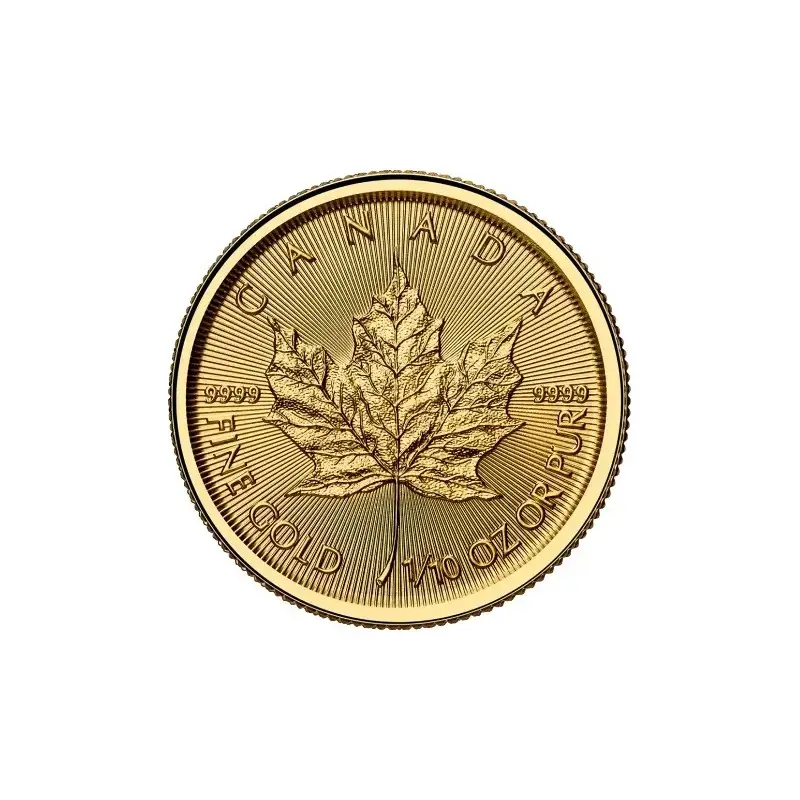 maple leave, canada, gold, 1/10 oz voorkant