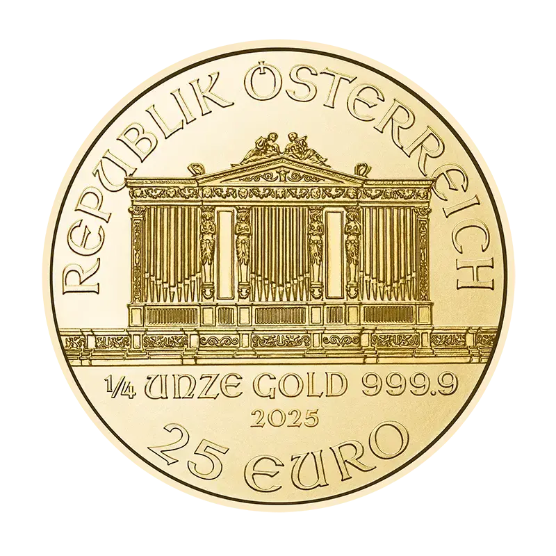 Austria 2025 Wiener Philharmoniker 1/4 oz goud achterkant