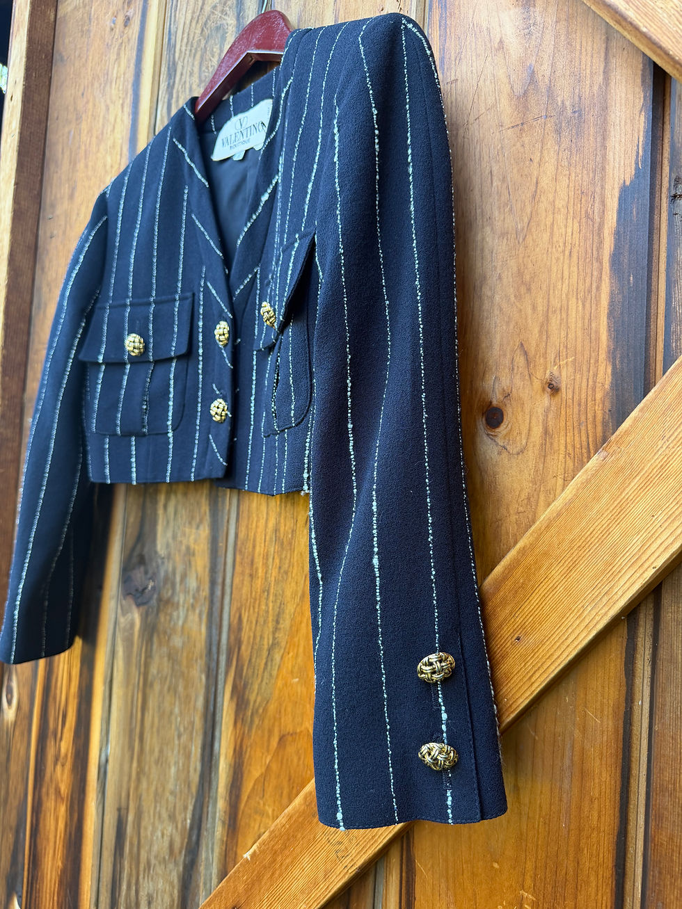 Thumbnail: c.1980s Valentino Cropped Pin Stripe Jacket [XS] 