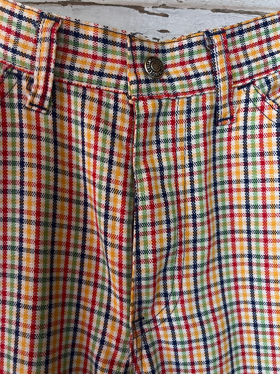 Thumbnail: c.1970s Levi’s Bog E Rainbow Gingham Flares [26”]