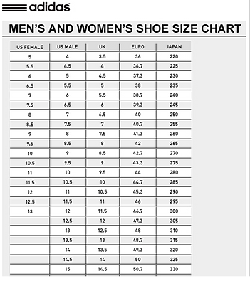 ultra boost size chart