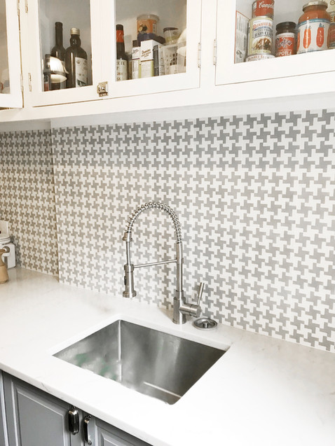 grey cement tile faucet sink