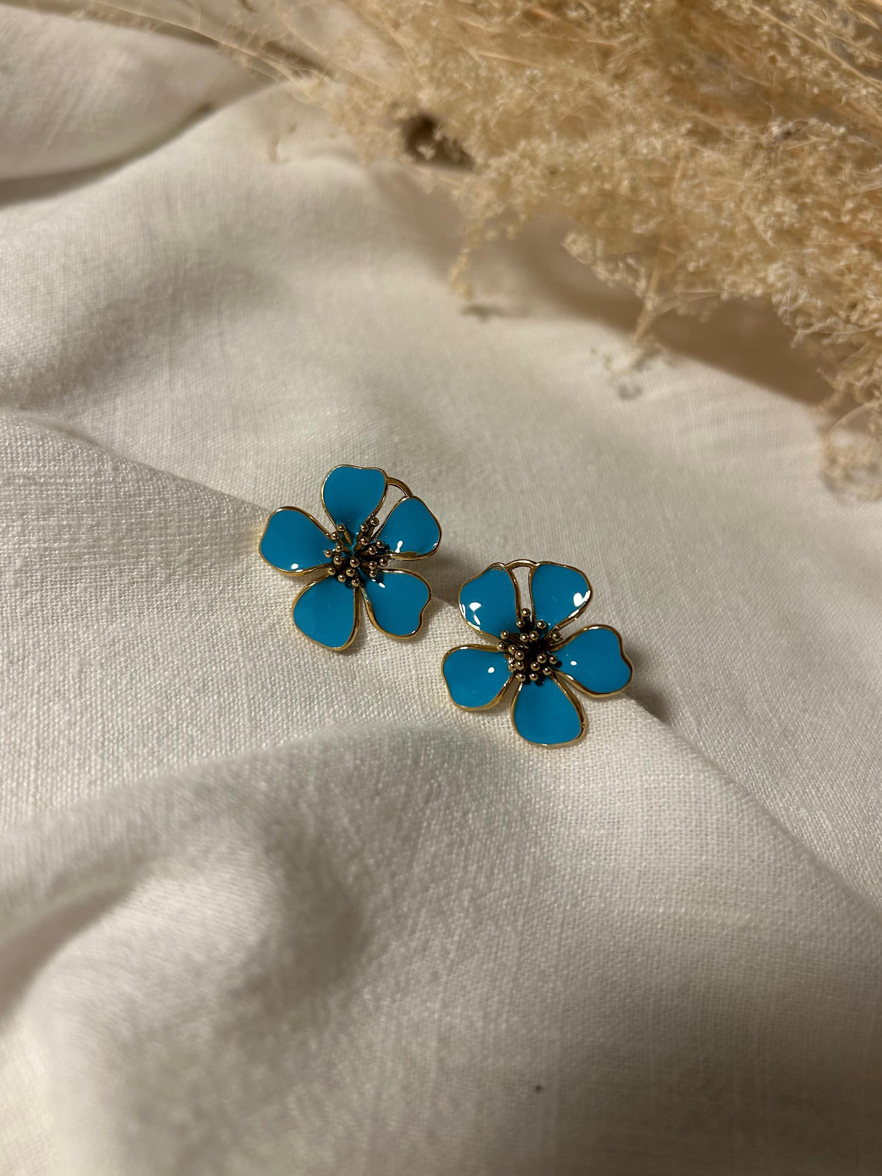 Boucles d'oreilles Fleur - Bleu