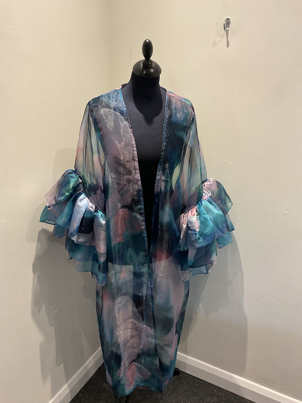 Thumbnail: Anthropologie blue sheer ruffle sleeve dress coat /beach cover size ALL